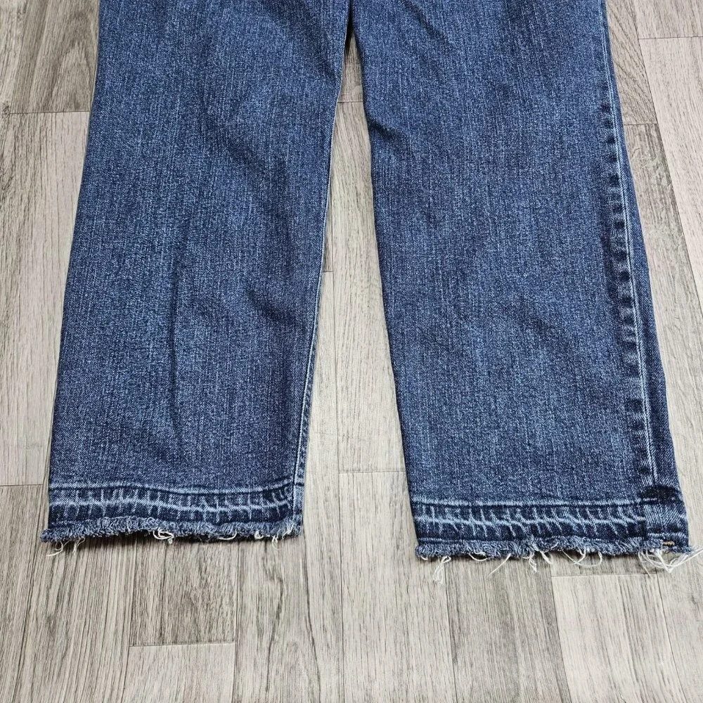 Old Navy Mid Rise Boyfriend Jeans Womens 8 Blue Distressed Raw Hem Stretch Denim